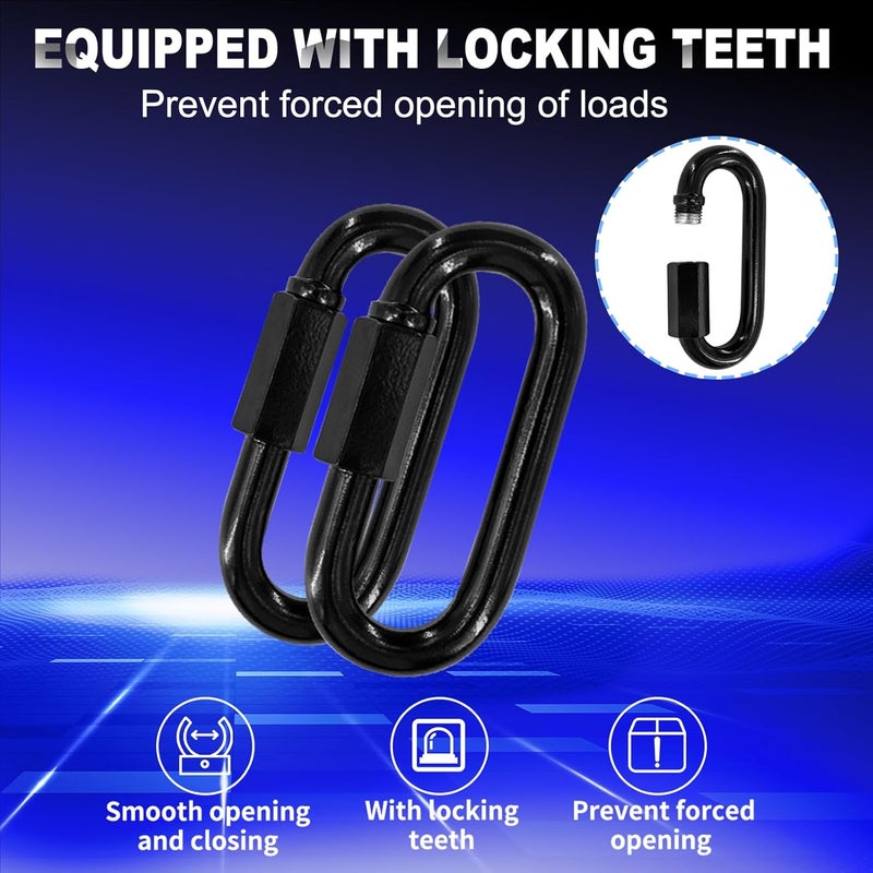 XHMAXE 50PCS 3 Inches Black Chain Links, M8 Screw Galvanized Steel Heavy Duty Quick Links, 5/16" Locking Carabiners for Connecting Hammock, Key Chain, Pet Leash,Gym,Camping 1525 Lbs Capacity - Image 3